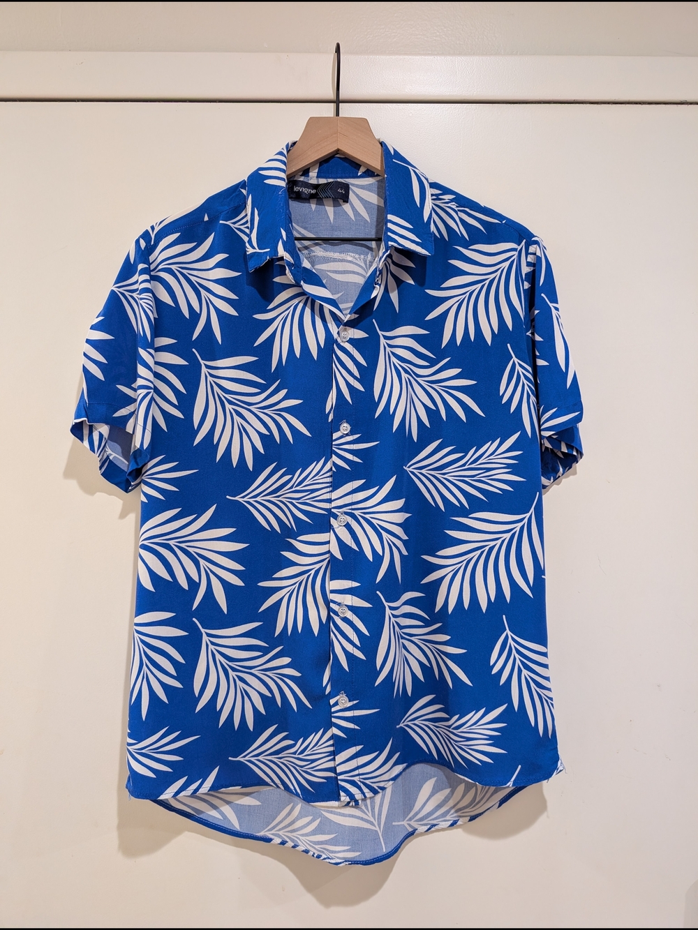 Blue Palm-Print Short Sleeve Shirt